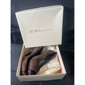 BCBGeneration BG-Doriel Brown Suede Peep Toe Platform Pumps Heels 7.5M 37